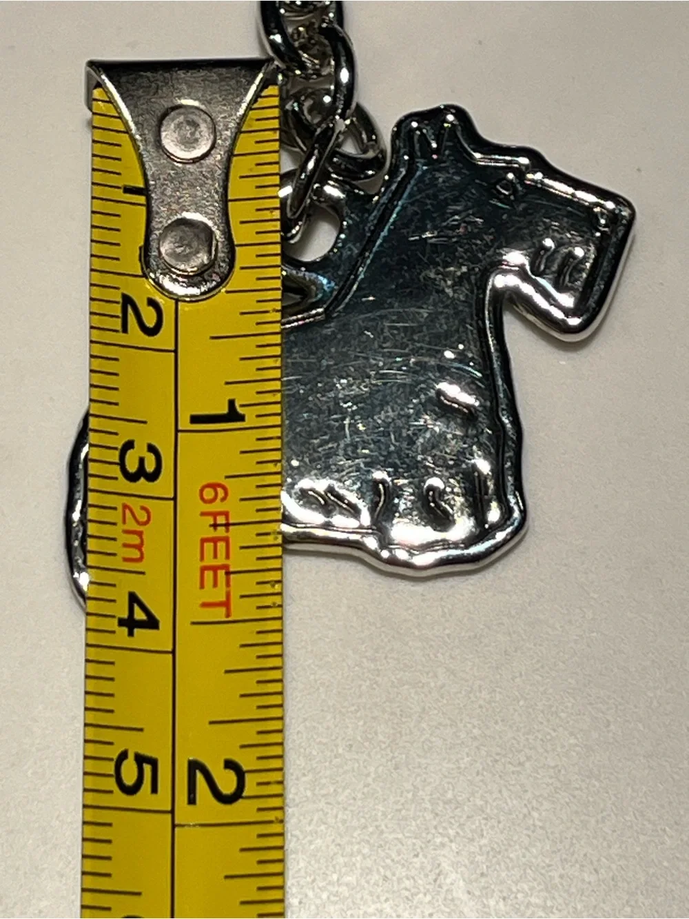 Great silver tone Scottish terrier dog keychain.  Approx 2.5” long.